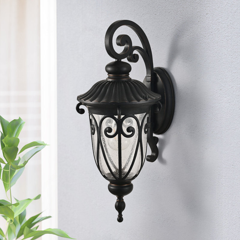 Paquet de 1 lanterne murale d'extérieur classique de 23 po (H), applique murale rétro noire avec verre à bulles, luminaire extérieur résistant aux intempéries pour porche, patio et entrée (ampoule non incluse)