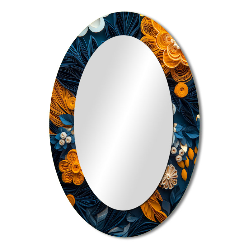 Miroir mural moderne blanc et bleu Botanical Whirlwind I, 36 po x 24 po