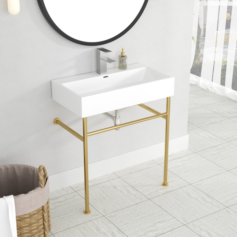 Lavabo de salle de bain console rectangulaire avec trop-plein, Or