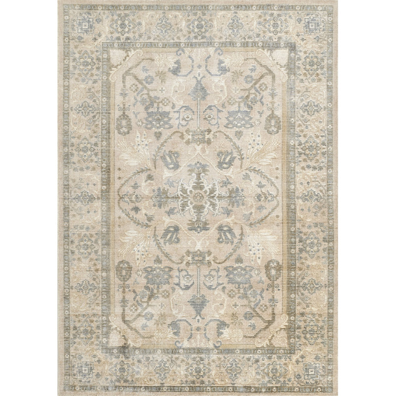 Tapis beige en laine et viscose tissé à la main Bungalow Rose Atenas, Rectangle de 5 pi x 8 pi