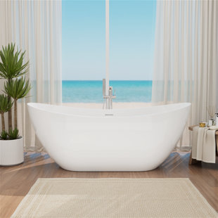 62" x 28" Freestanding Acrylic Oval Bathtub, Double Slipper Design with Chrome Drain & Overflow, Spa-Inspired Luxury for Modern Bathrooms