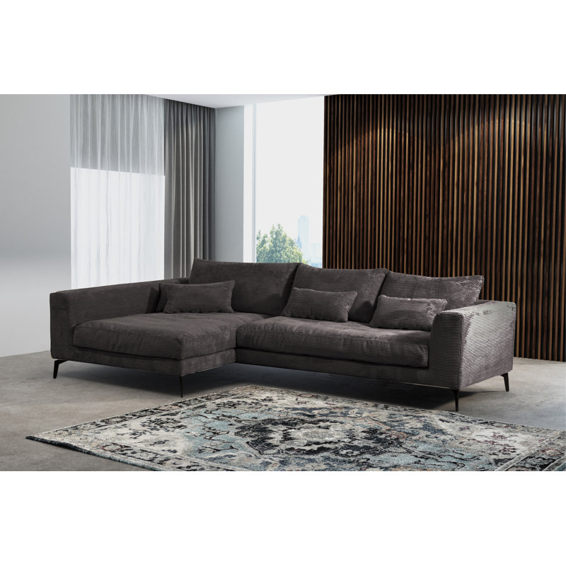 Cahoe Corner Sofa in Cord Fabric, Left Hand Facing, Dark Brown, Corduroy