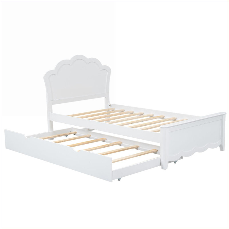 Lit plateforme de petite taille avec lit gigogne escamotable en bois massif avec finition lit blanc