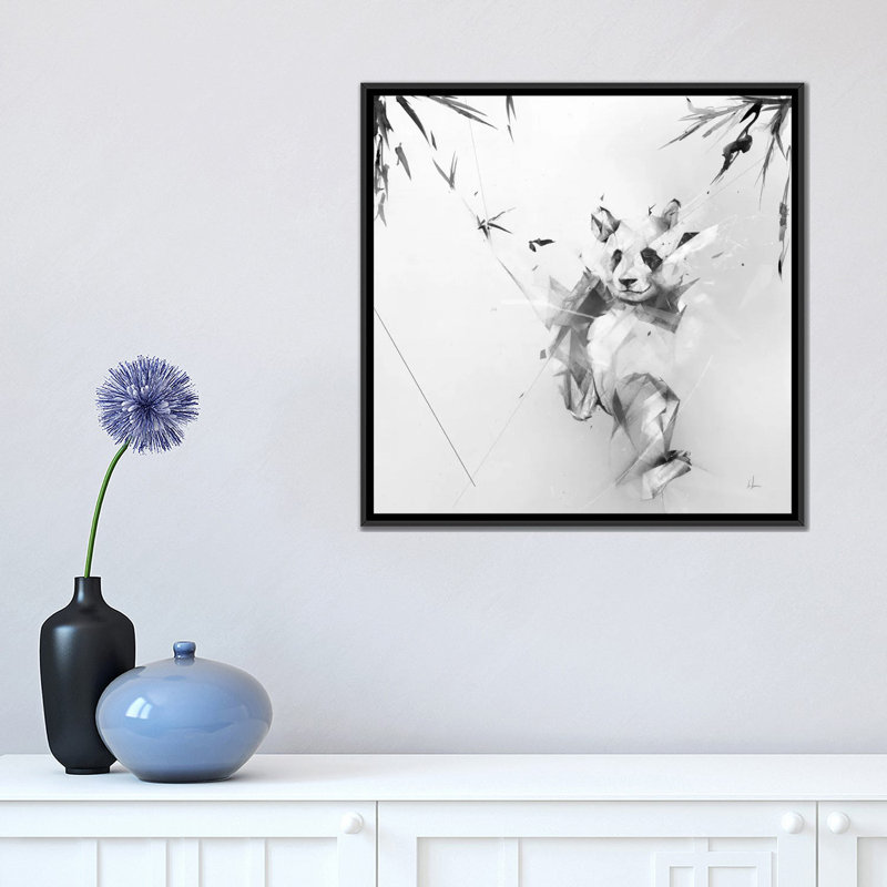 « panda », impression sur toile tendue, H 18 po x l 18 po x P 1,5 po, Toile avec cadre noir, Pas de tapis