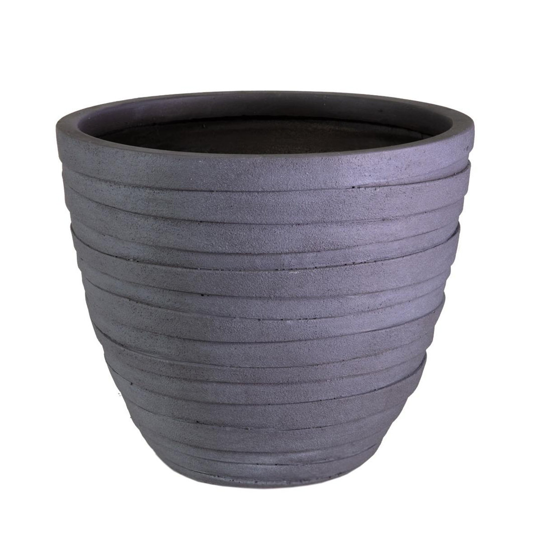 Concrete Effect Round Planter, Frostproof Outdoor Plant Pot with Row Pattern, Round Garden Planter with Drainage Holes