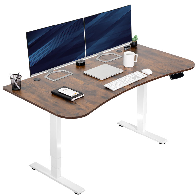Elevate 63" Vintage Brown and White Electric Adjustable Desk with Touch Screen