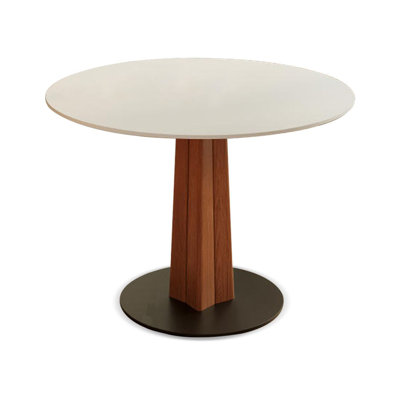 White Round Sintered Stone tabletop with Ash wood with Carbon Steel Dining Table For Dining Room/Kitchen