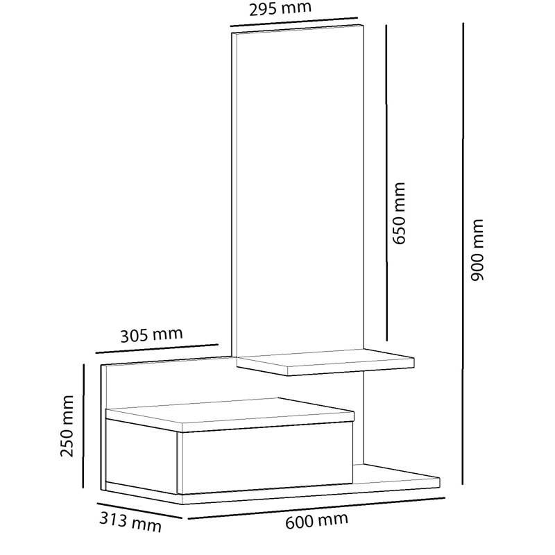 Modern Hall Stand with Mirror, Oak & Anthracite, 23.6 x 35.4 x 12.3 inches | 100% Melamine Coated Particle Board, 0.7 inches Thick | 1 Drawer & Multiple Shelves | Wall-Mountable | Stylish Entryway Solution