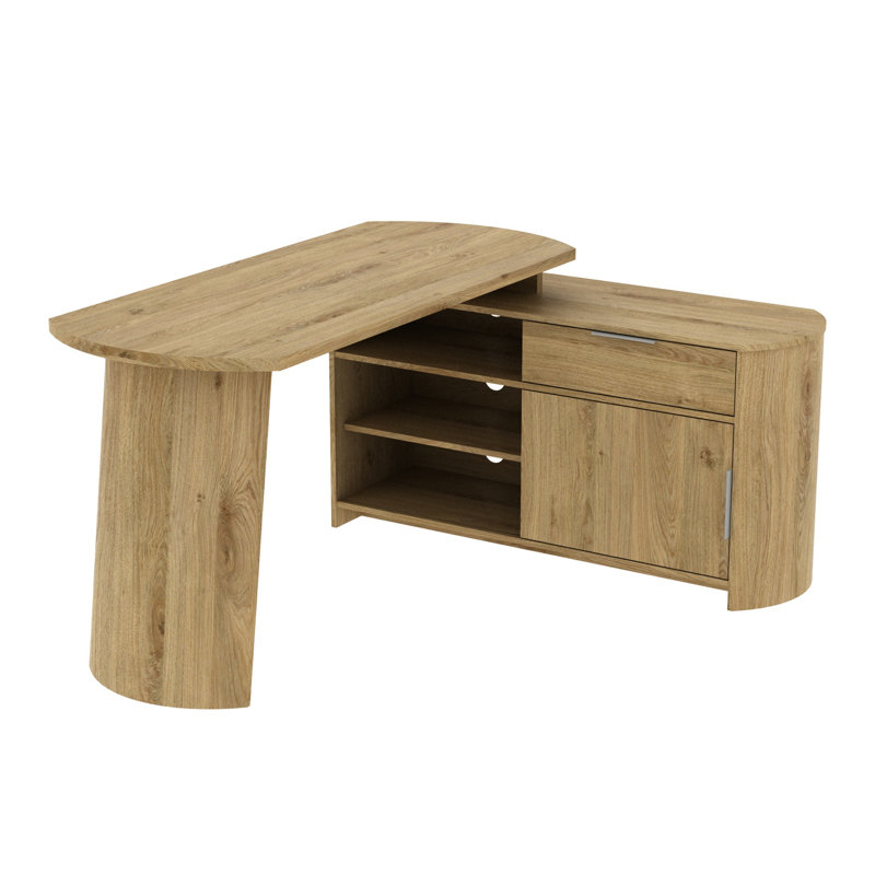 L-Shaped Executive Desk, Brown/Brown