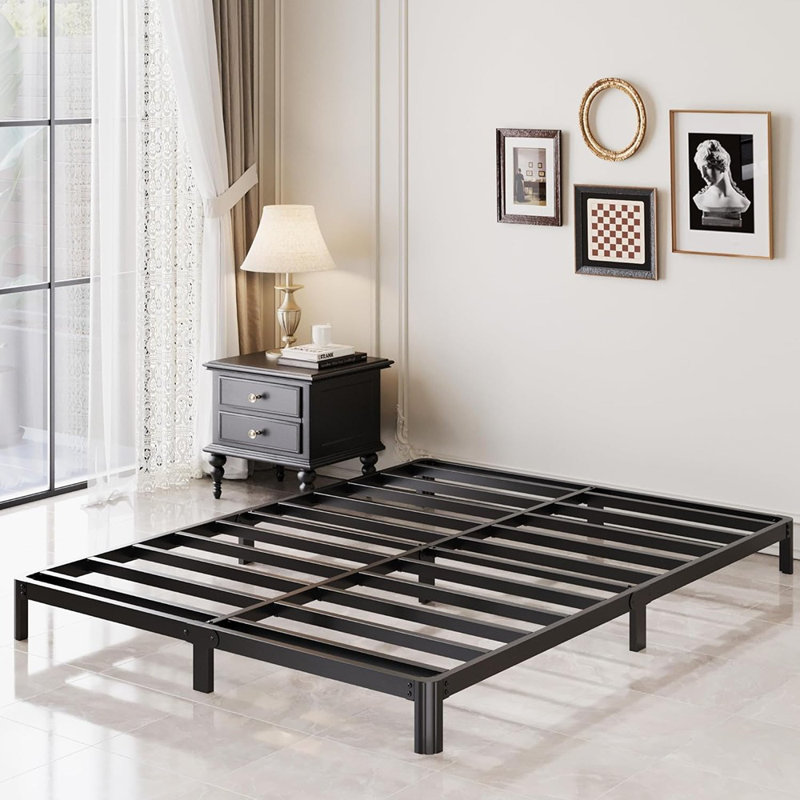7 Inch Low Profile King Bed Frame With Rounded Corner Legs, 2000 LBS Heavy Duty Metal King Size Platform Bed Frame No Box Spring Needed, Easy Assembly, Black