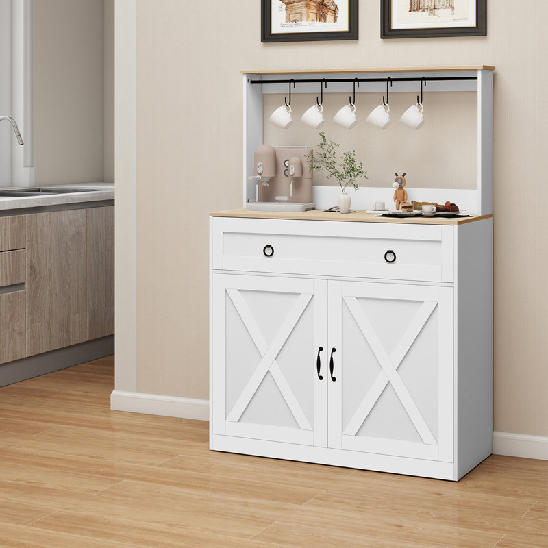 Buffet de cuisine 35 po blanc avec porte-gobelets et rangement