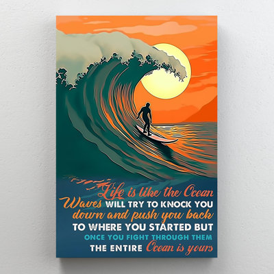 Surfing Life Is Like The Ocean - 1 pièce Rectangle Surfing Life Is Like The Ocean - 1 pièce Rectangle, impression sur toile tendue
