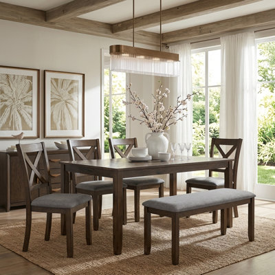 6-Piece Two-Tone Wood Dining Set with Bench, Modern Design