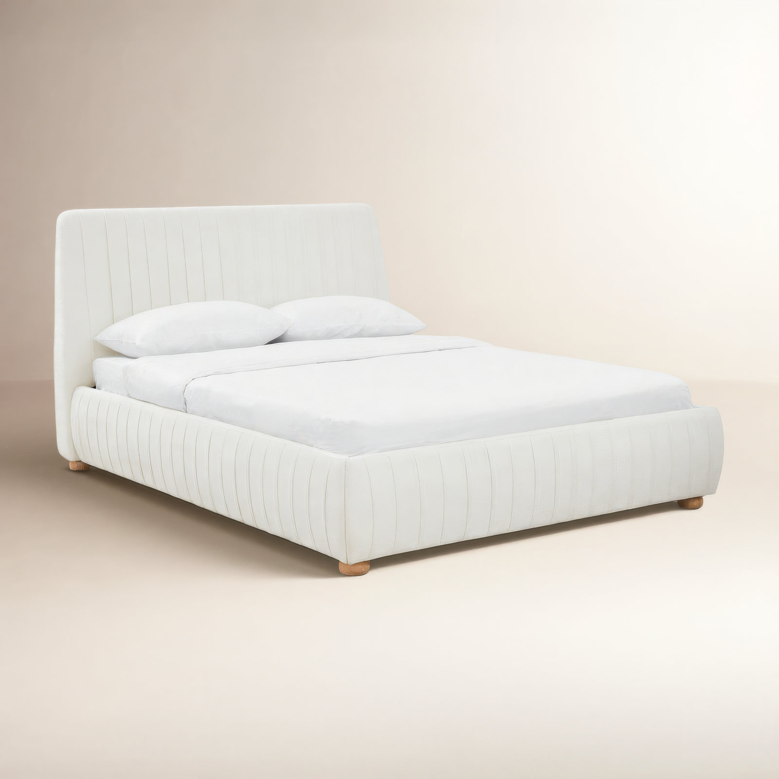Hades Chenille Queen Bed in Mello White