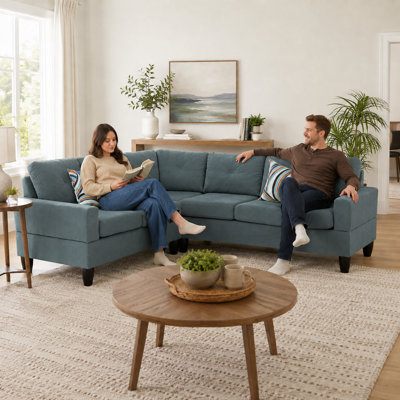 95.5" Wide 4-Piece L-Shaped Suede-Like Upholstered Sectional Sofa, Seats Up to 6, with Removable Cushions and 2 Toss Pillows