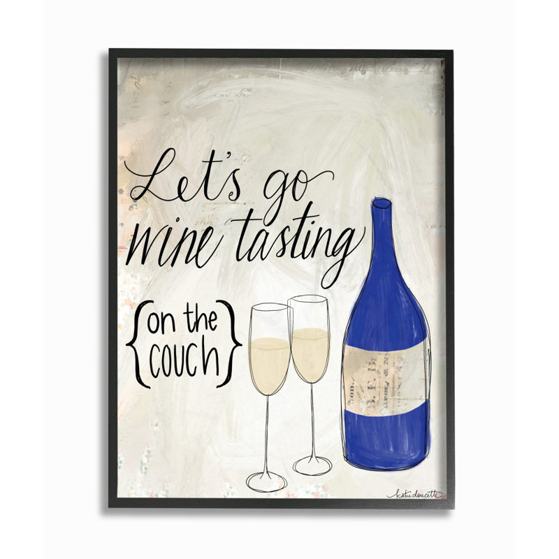 «Let Go Wine Tustation On The Couch», ensemble de reproductions d'art sur toile, Giclée encadrée noir minuit