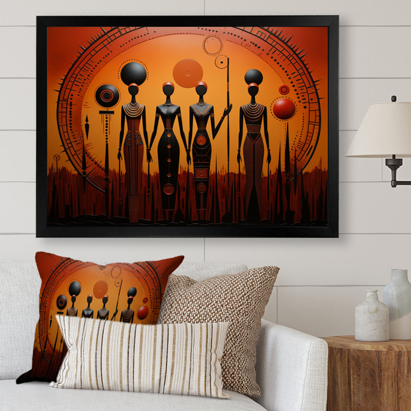 «African Tribal Rhythms I», art mural africain, H 16 po x l 32 po x P 1 po, Cadre simple noir