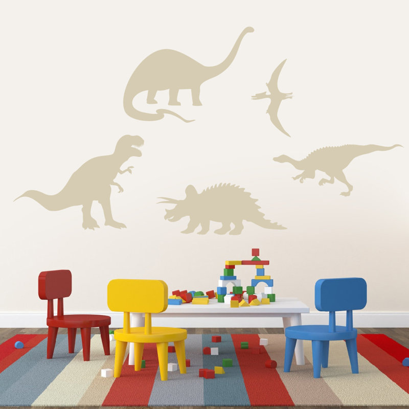Ensemble de 5 décalcomanies murales dinosaures, Beige