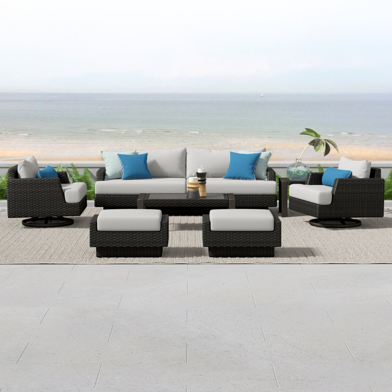 Jorolf Outdoor 7 - Piece Conversation Set, Spectrum Indigo Sunbrella®, Black