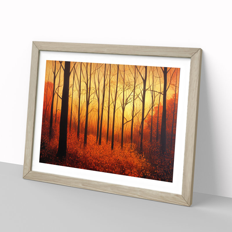 An Autumn Forest Sunrise - Single Picture Frame Print, 25cm H x 34cm W x 2cm D, Grey