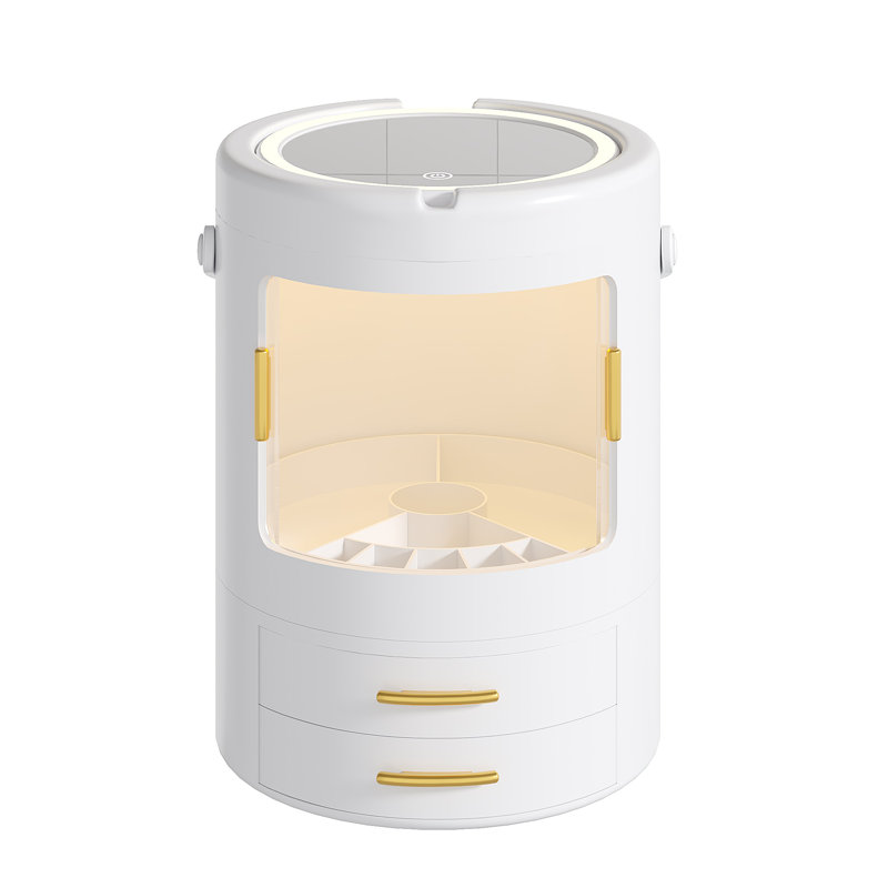 Boîte de rangement pour parfums de maquillage blanche avec miroir à miroir et lumière, Blanc