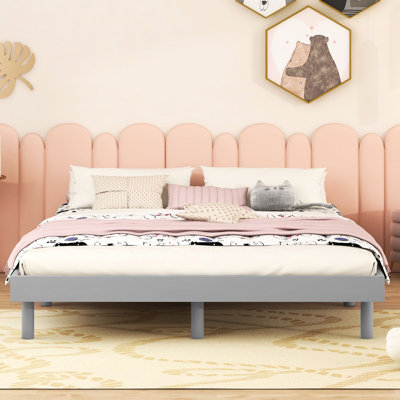 Bed With Floating Platform In Grey - Construction Particle Board, Plywood, And Rubberwood A Airy Design