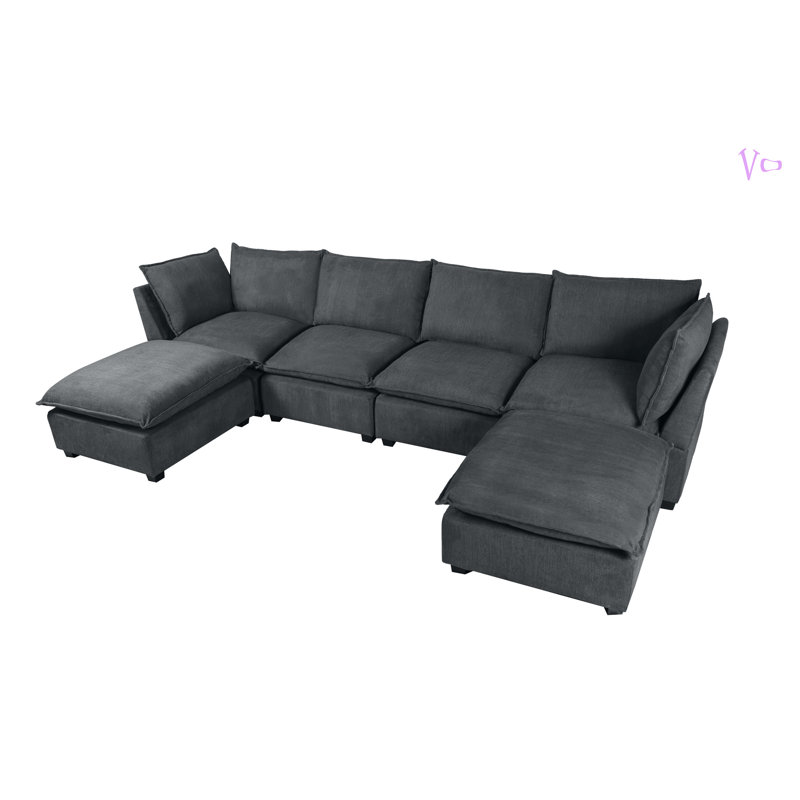Canapé modulaire modulaire, ensemble de canapé en tissu de lin avec repose-pieds convertible, canapé en forme de U, Gris