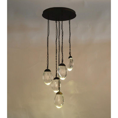 Light Metal Chain Suspended Drop Pebble Pendent Chandelier
