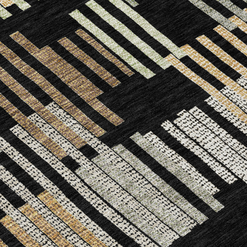 Machine Washable Indoor/Outdoor Chantille ACN2598 Stripes Rug, 8' Round, Black