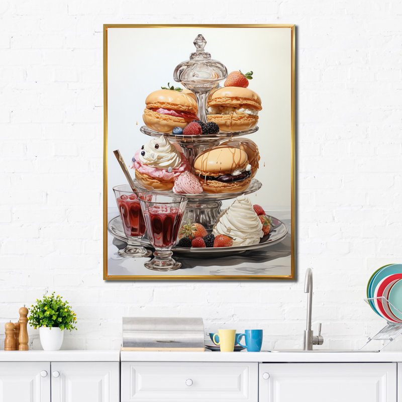 Food French Pastries II - Décoration murale aliments et boissons, H 40 po x l 30 po x P 1,5 po, Cadre flottant doré