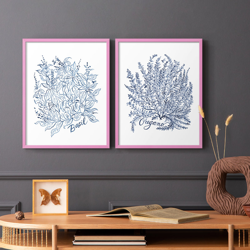 «Summer Herb Garden Sketches I», reproduction encadrée de qualité supérieure - prête à être accrochée - aucun clou requis - aucun clou requis