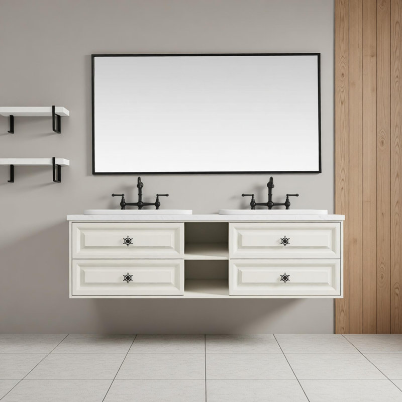 Meuble-lavabo double 72 po avec plateau en pierre reconstituée Nikitta