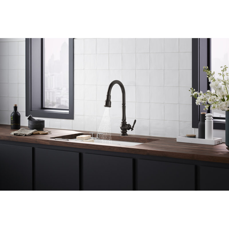 Artifacts Touchless and Voice-Activated Pull Down Kitchen Sink Faucet with Three-Function Sprayhead, Oil Rubbed Bronze