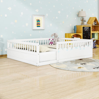 Wood Montessori Floor Bed With Light And Guardrails