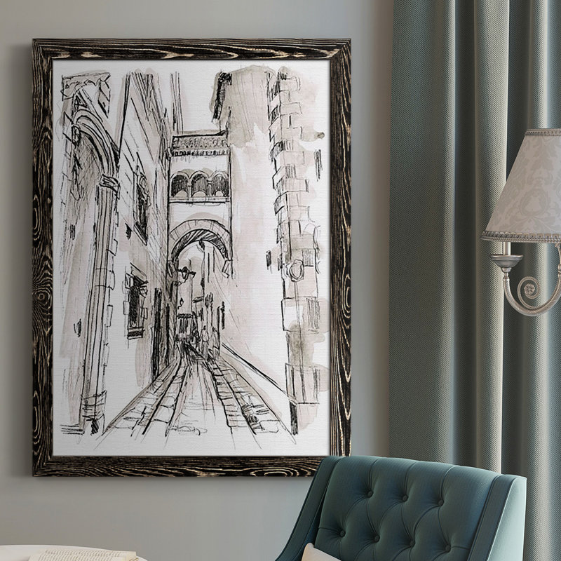 Europe Street Sketches II, reproduction d'art sur toile, H 37,5 po x l 27,5 po x P 1 po, Noir