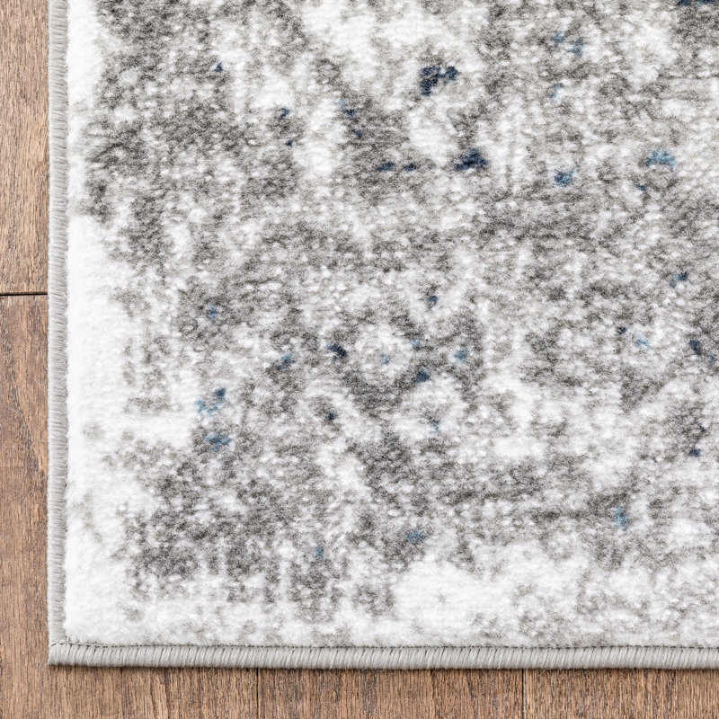Dulcet Trieste Distressed Floral Medallion Pattern Ivory Grey Area Rug, Runner 2'3" x 7'3"