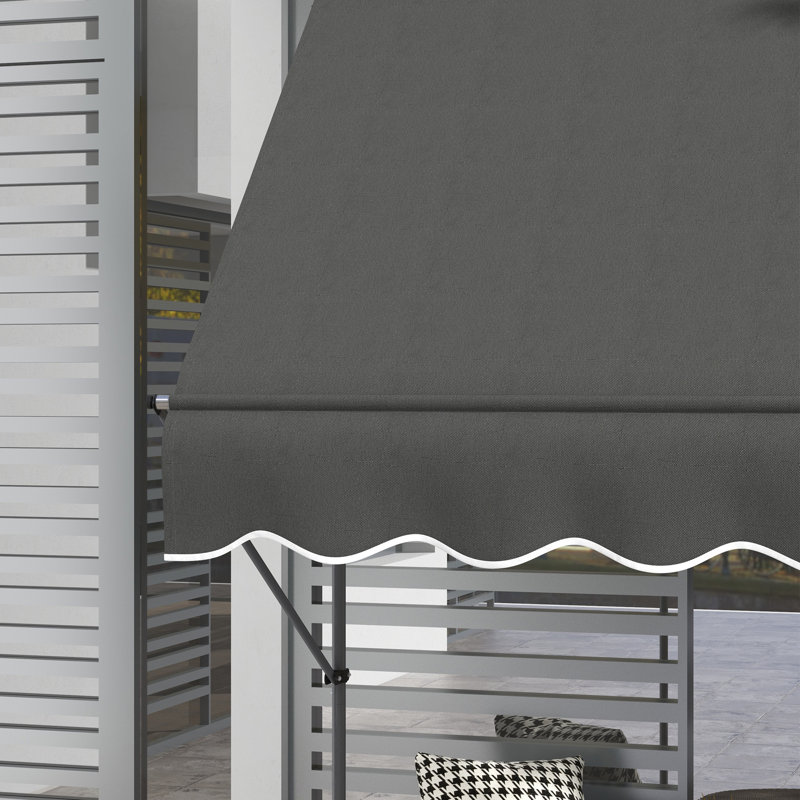 5' X 4' Manual Retractable Awning, Non-Screw Patio Awning, UV Resistant, For Window Or Door, Dark Gray, Dark Gray
