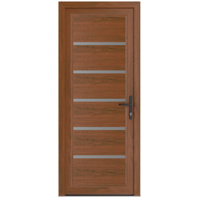 Front Exterior Prehung uPVC Metal-Plastic Door Manux 8415 Walnut Office Commercial and Residential Doors Entrance Patio Garage W32 x H80 Left hand Inswing