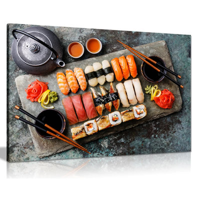 Japanese Sushi Rolls Restaurant Food - Wrapped Canvas Print