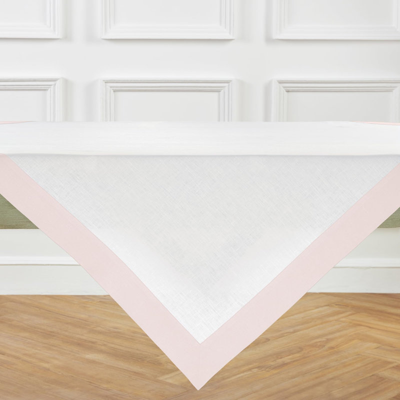 Contempo - 100% Pure Linen Tablecloth, Blush Pink/White