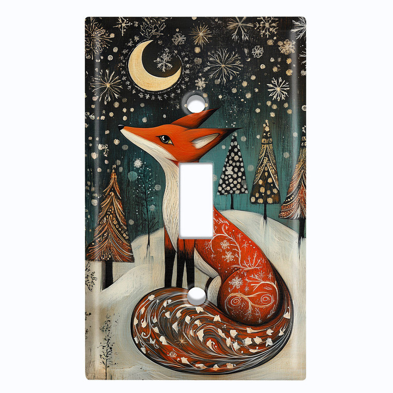 Couvercle de plaque d'interrupteur en métal; Bascule de taille standard US 1 - Fox in the Snow, # 1 à bascule simple