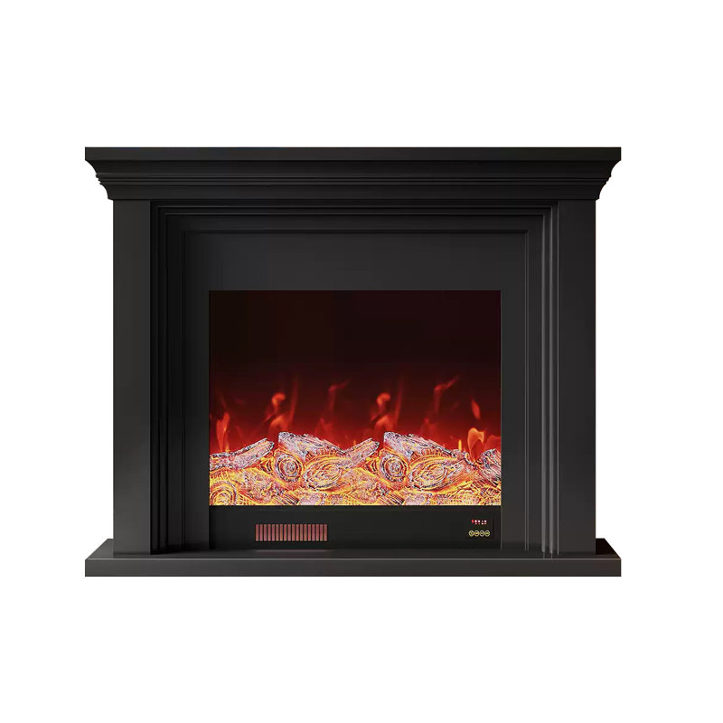 Black Solid + Manufactured Wood Freestanding Fireplace, Black