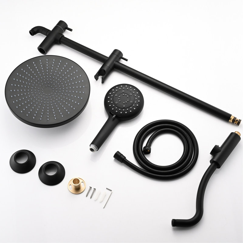 5-setting Slide Bar Shower System - Matte Black Dual Head 1.8 Gpm Wall Mounted Adjustable Spray Resists Scratches Hose Length 59 In Handheld With 3 Patterns Joint Corrosion