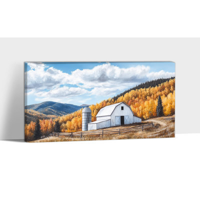 Toile d'automne, art mural d'automne, paysage de campagne, peintures d'automne rétro pour mur de salon, impressions d'art de grange rustique pour toile de cadre encadrée, 12 po x 24 po