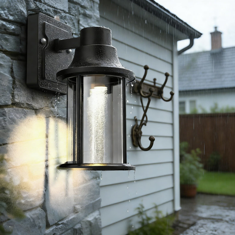 Outdoor Wall Sconce Light Fixture With Dusk To Dawn Sensor, IP65 Waterproof, E26 Base, Includes LED Bulb And Shatter-Resistant PC Shade For Porch, Patio, Front Door, And Entryway