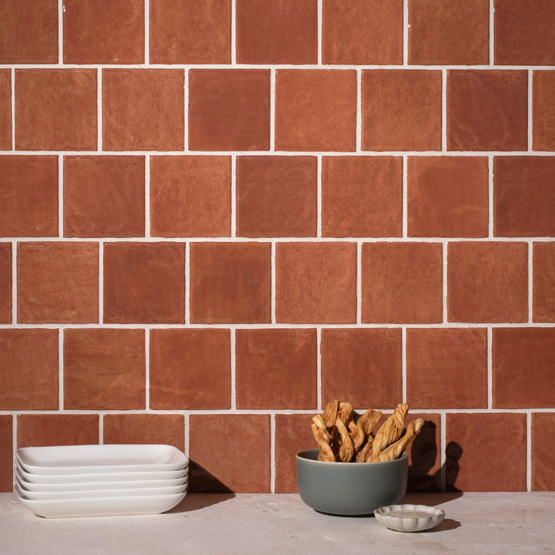 Harvest 4"x4" Pumpkin Gloss Glazed Ceramic Wall Tile, Pumpkin Gloss