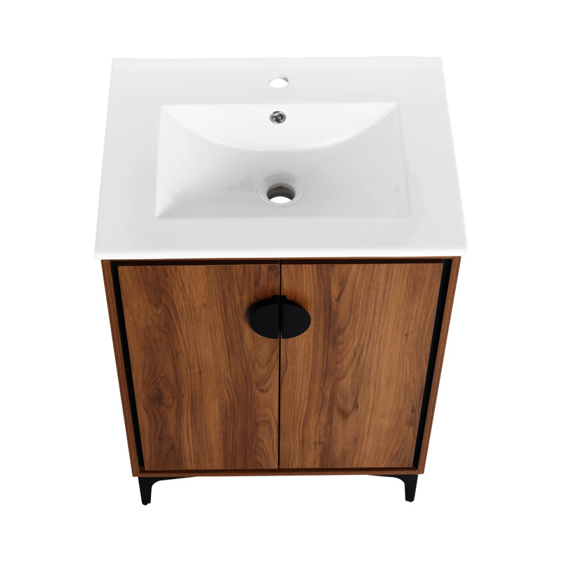 Meuble-lavabo de salle de bain 24 po avec lavabo supérieur en céramique, porte et armoire de rangement