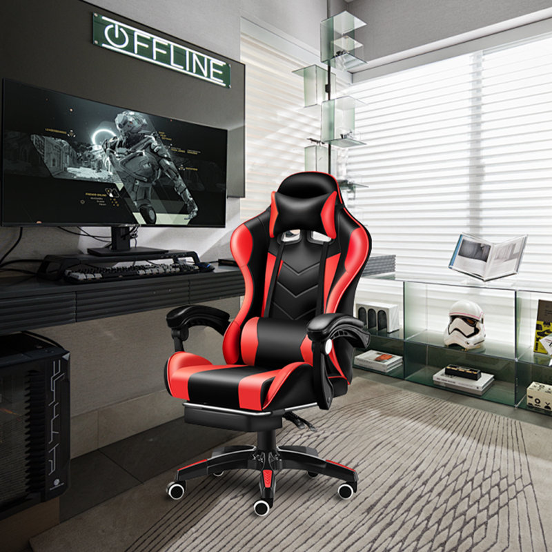 Ergonomic Gaming Chair High Back Office Chair with Lumbar Support & Footrest - Racing Style PU Leather Computer Desk Chair for Adults, Teens - Adjustable Swivel Home Gaming Chair