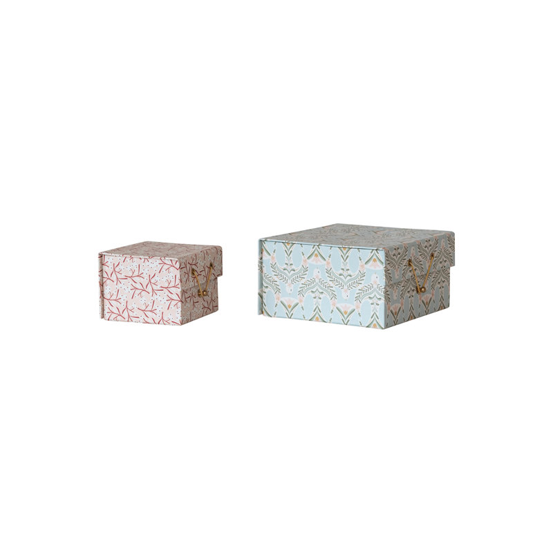 Boîtes-cadeaux imprimées en papier avec motifs et fermetures baies et colombe