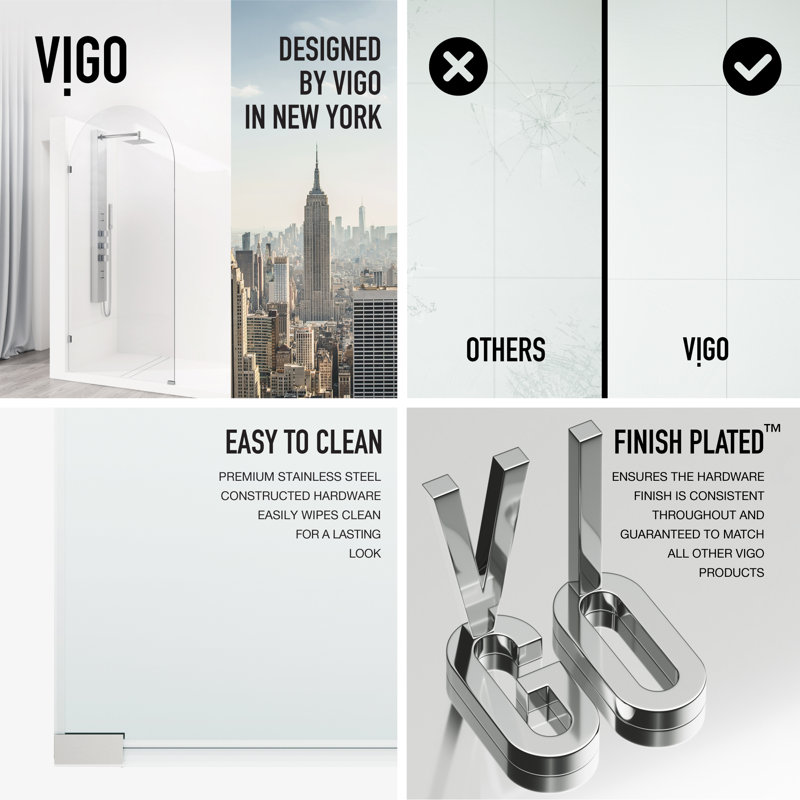 Arden 34" W x 78" H Frameless Fixed Shower Screen with 3/8" Glass, Chrome Clear